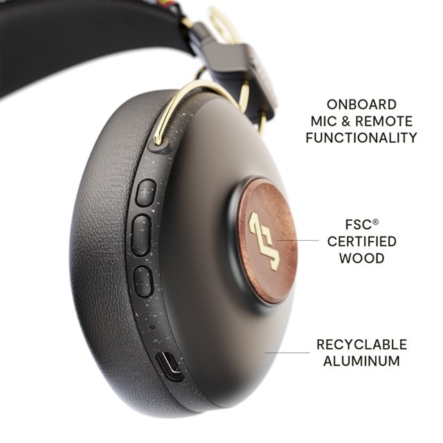Marley House Of Positive Vibration Frequency Cuffie Over Ear Bluetooth - 34h Autonomia, Microfono, Materiali Sostenibili, Nero