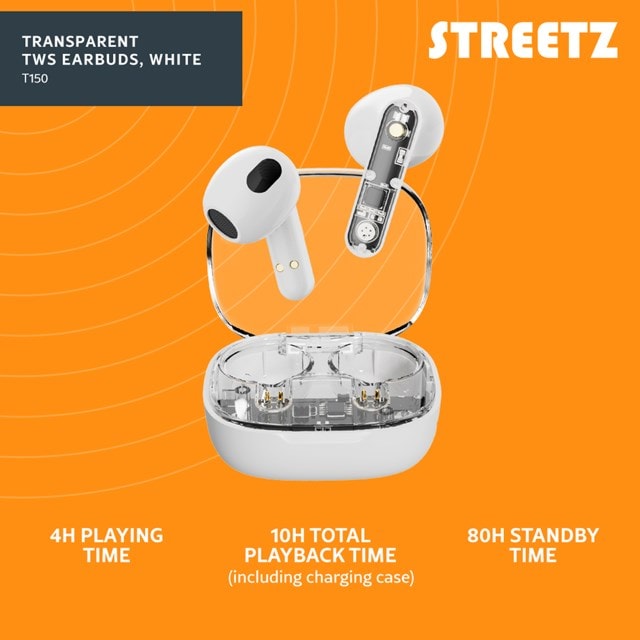 Streetz T150 Transparent White True Wireless Bluetooth Earphones - 5