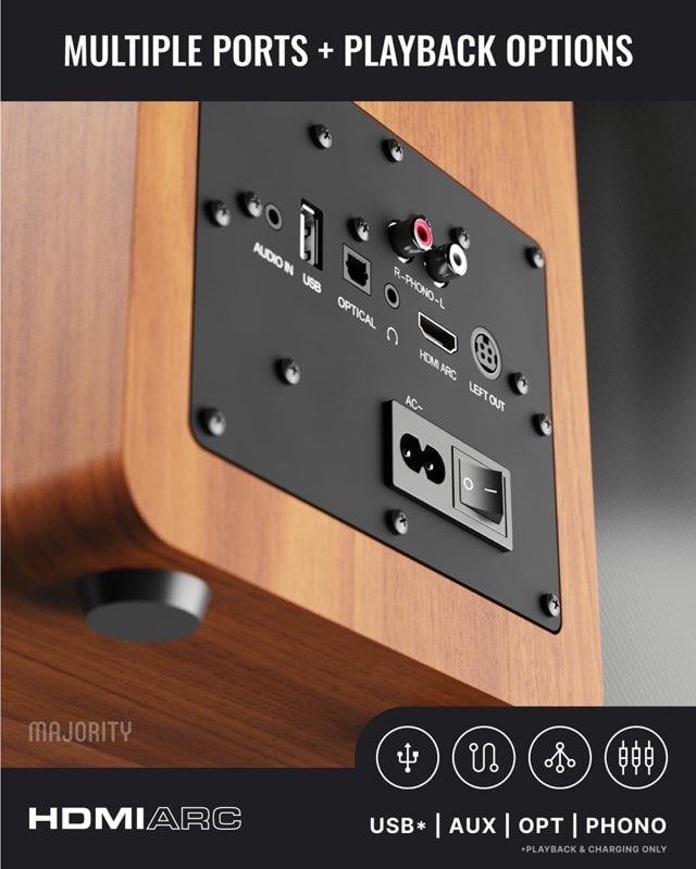 Majority D100X Walnut Bluetooth Bookshelf Speaker - 5