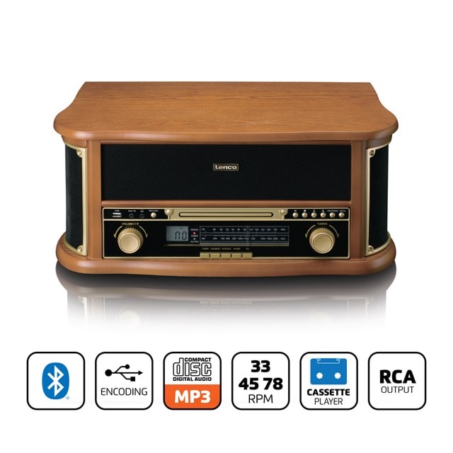 Lenco TCD-2551WD Wood Bluetooth Turntable with FM radio, CD & Cassette - 9