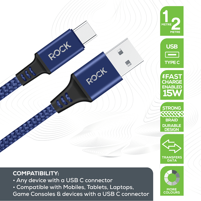 Rock Navy Braided USB-C Cable 1M - 2