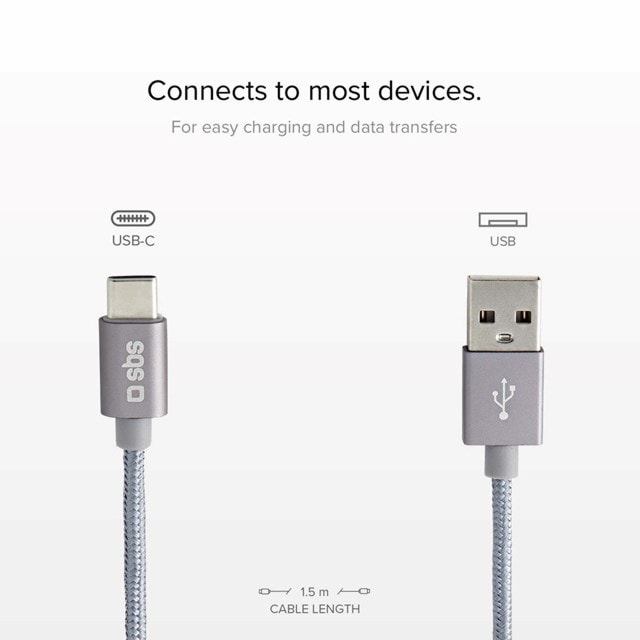 SBS Braided Silver USB-C Cable 1.5m - 3