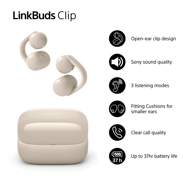 Sony LinkBuds Clip Open Ear Greige True Wireless Bluetooth Earphones - 2