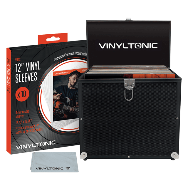 Vinyl Tonic Black LP Storage Case with Cleaning Cloth & Sleeve 10 pack - 1