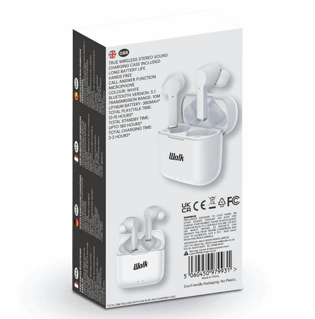 Walk Audio W401 White True Wireless Bluetooth Earphones - 4
