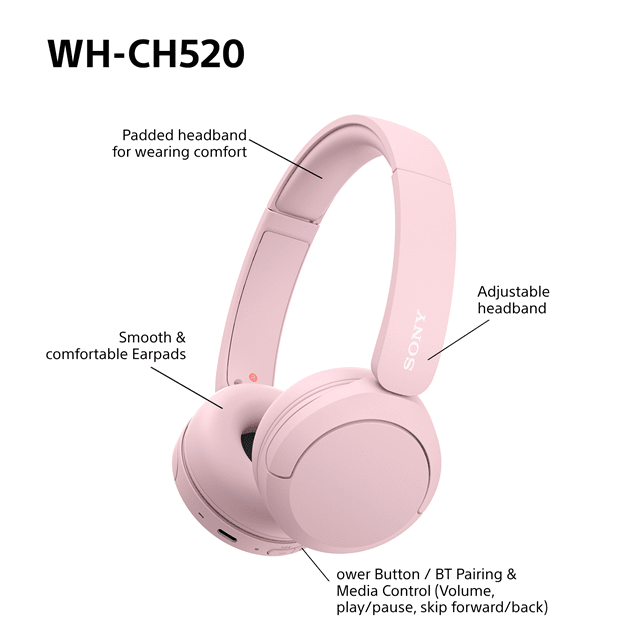 Sony WH-CH520 Pink Bluetooth Headphones - 4