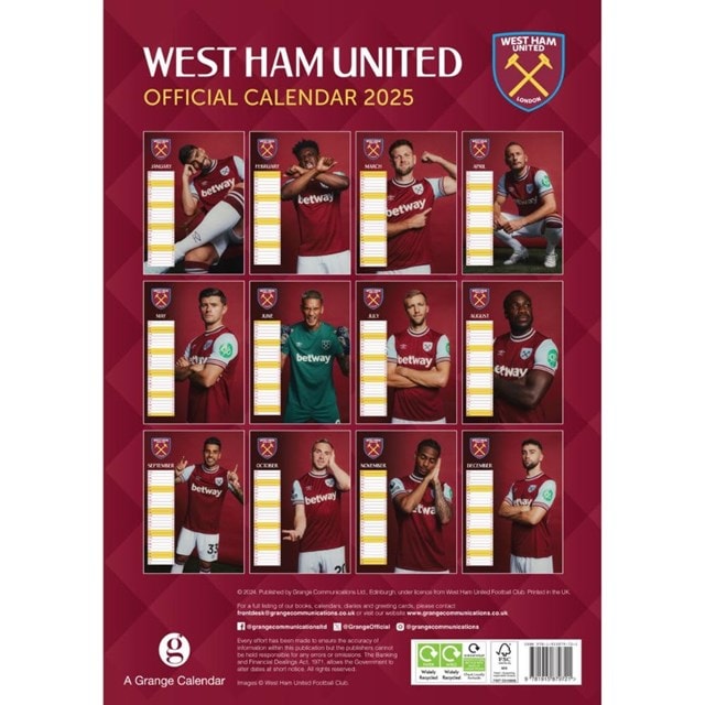 West Ham United FC 2025 Calendar A3 - 5