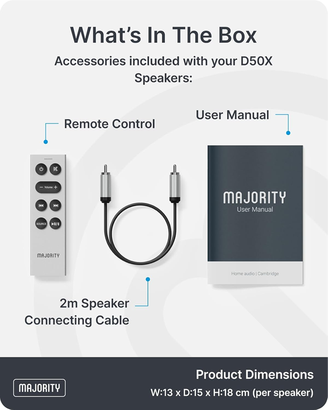 Majority D50X Black Bluetooth Bookshelf Speakers - 6