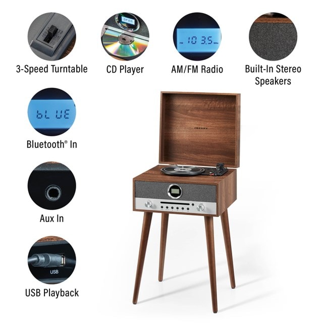 Crosley Nash Walnut Turntable with CD Player & AM/FM Radio - 4