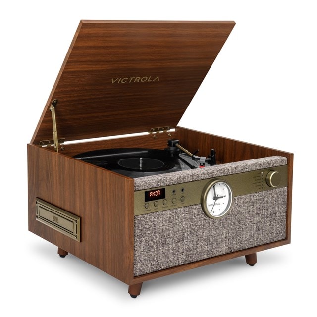 Victrola Century Walnut Bluetooth Turntable with Clock, CD & Cassette - 1