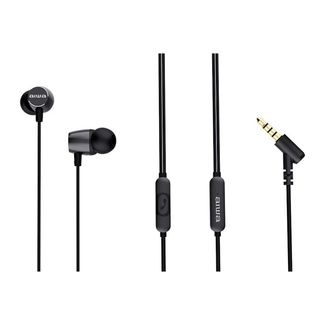 Aiwa ESTM-30 Black Earphones W/Mic - 1