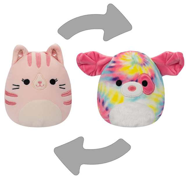 5" Laura The Pink Tabby Cat/Sheena The Tie Dye Swirl Dog Flipamallow Squishmallows Plush - 1
