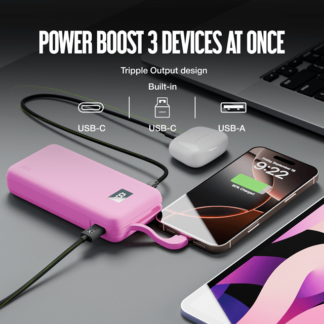 Juice 5 Charges Pink 20000mAh Power Bank with Integrated Cable - 3