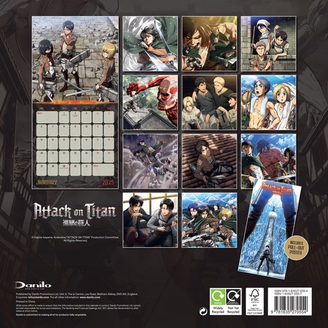 Attack On Titan 2025 Square Calendar - 2