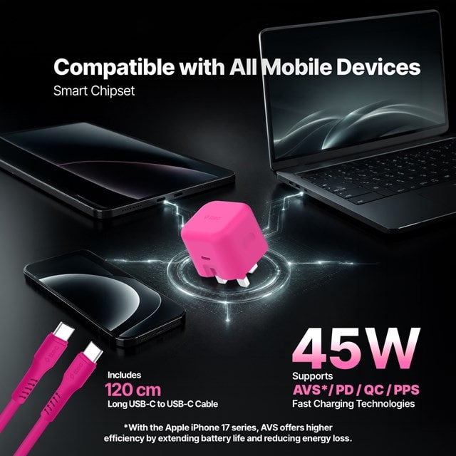 Ttec SmartCharger Pro Neon Pink 45W Wall Plug and USB-C Cable Pack - 2