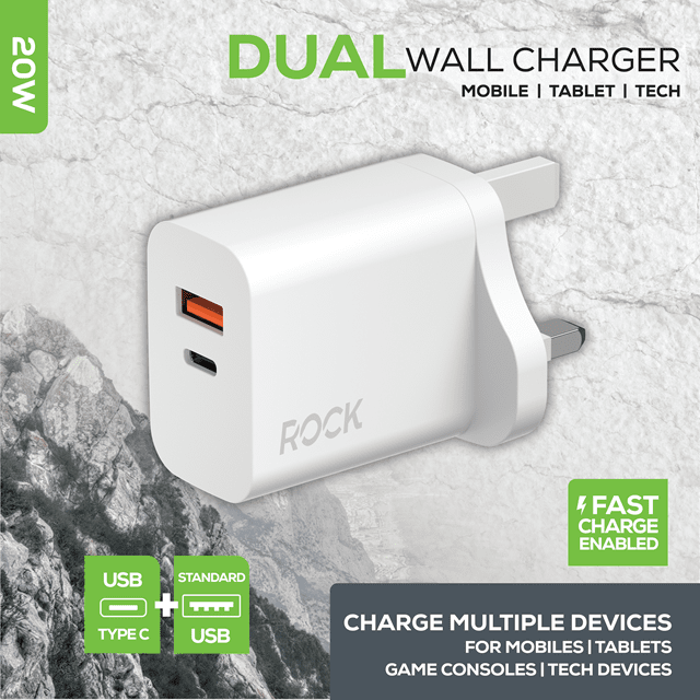 Rock 20W White Dual USB & USB-C Plug - 2