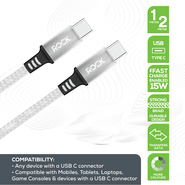 Rock White Braided USB-C to USB-C Cable 1M - 2