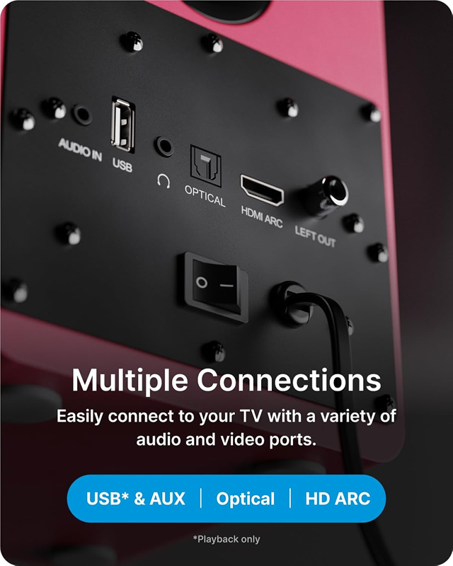 Majority D50X Maroon Red Bluetooth Bookshelf Speakers - 5
