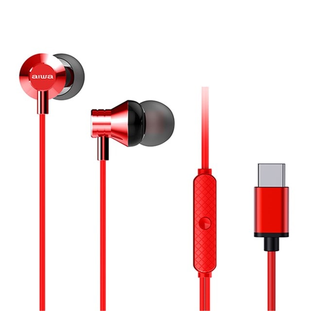 Aiwa ESTM-50USB-C Red USB-C Connector Earphones W/Mic - 1