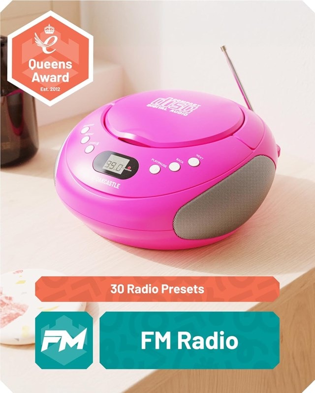 Oakcastle CD250 Pink Bluetooth CD Player with FM Radio - 4