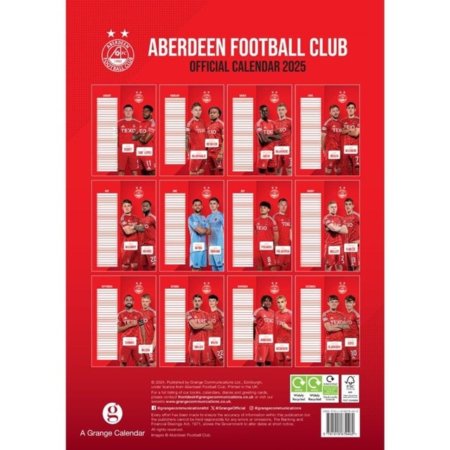 Aberdeen FC 2025 Calendar A3 - 5