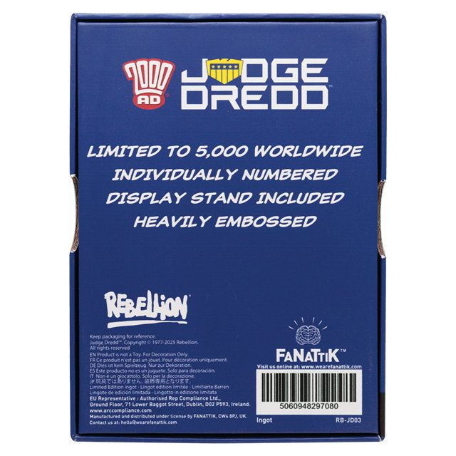 Comic Book Cover Judge Dredd Collectable Ingot - 5