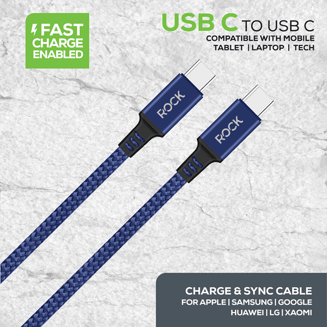 Rock Navy Braided USB-C to USB-C Cable 1M - 3