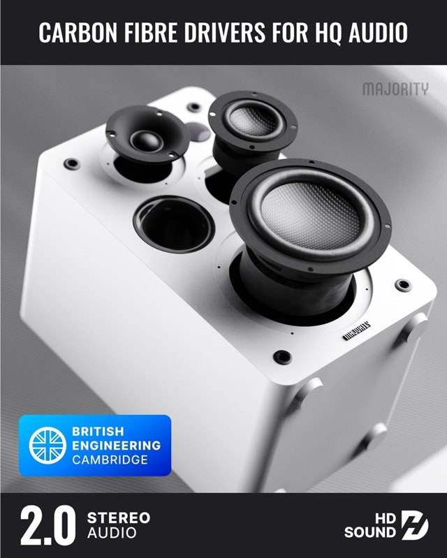 Majority D100X White Bluetooth Bookshelf Speaker - 3
