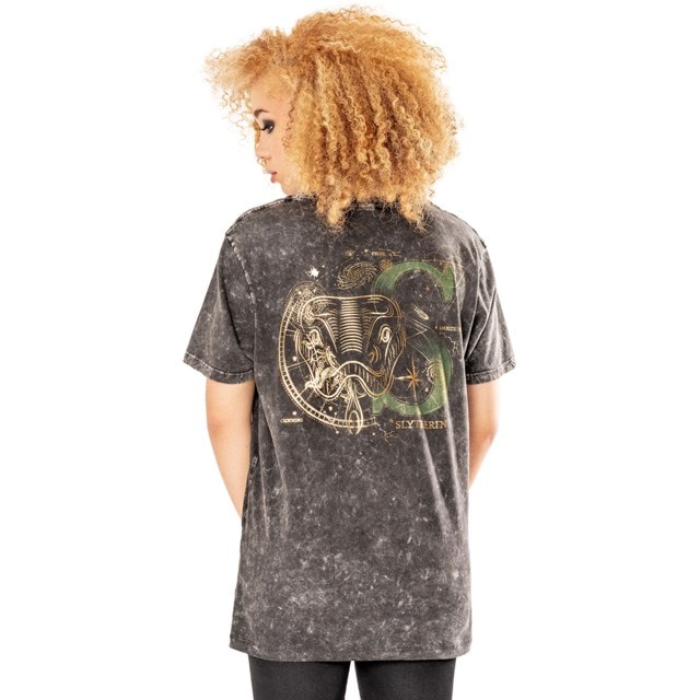 Harry Potter Slytherin Acid Wash Foiled Reverse Tee (Small) - 2