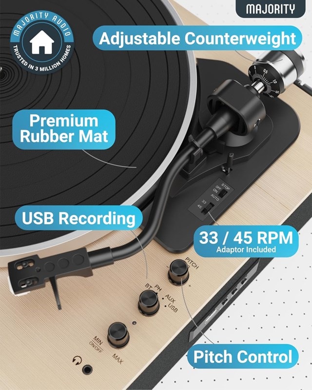 Majority Folio Oak Bluetooth Turntable - 5