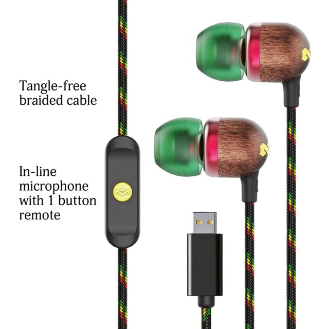 House Of Marley Smile Jamaica Rasta USB-C Earphones W/Mic - 2