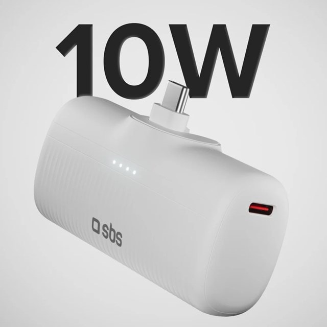 SBS Eco Range White 5000mAh Power Bank with Integrated USB-C Cable - 2