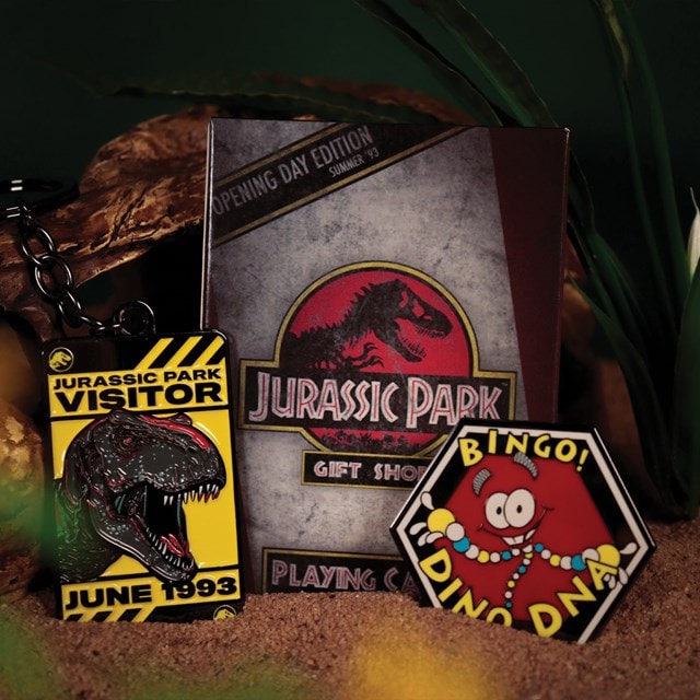 Jurassic Park Keyring, Pin Badge & Playing Cards Gift Set - 6