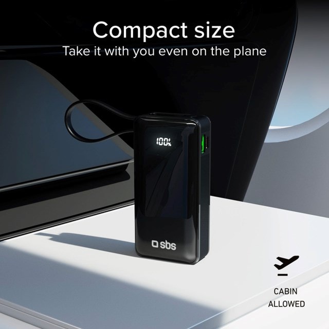 SBS 20W Black 10000mAh Power Bank with LCD display & Integrated USB-C Cable - 11