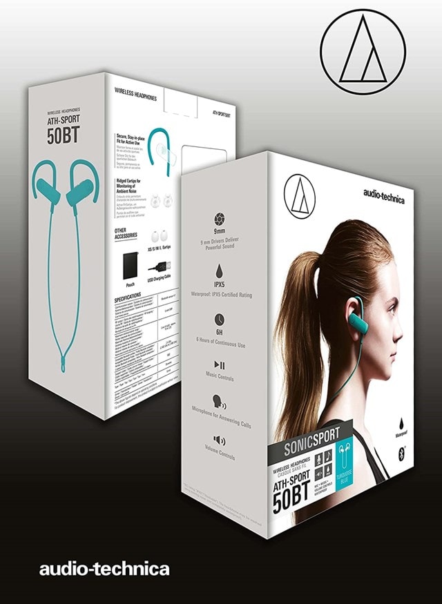 Audio Technica ATH-SPORT50BT SonicSport Blue Bluetooth Earphones - 4