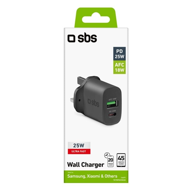 SBS 25W Dual Port USB & USB-C Plug - 3