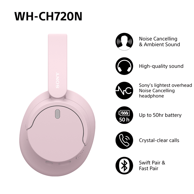 Sony WH-CH720N Pink Noise Cancelling Bluetooth Headphones - 3