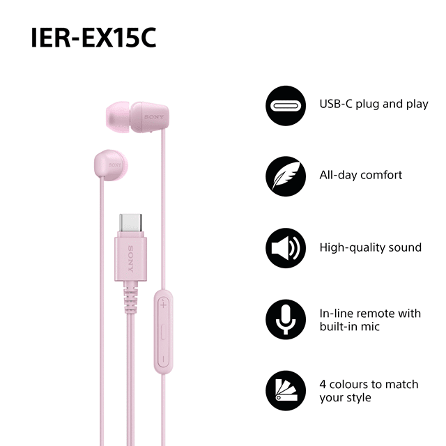 Sony IER-EX15C Pink USB-C Earphones - 9