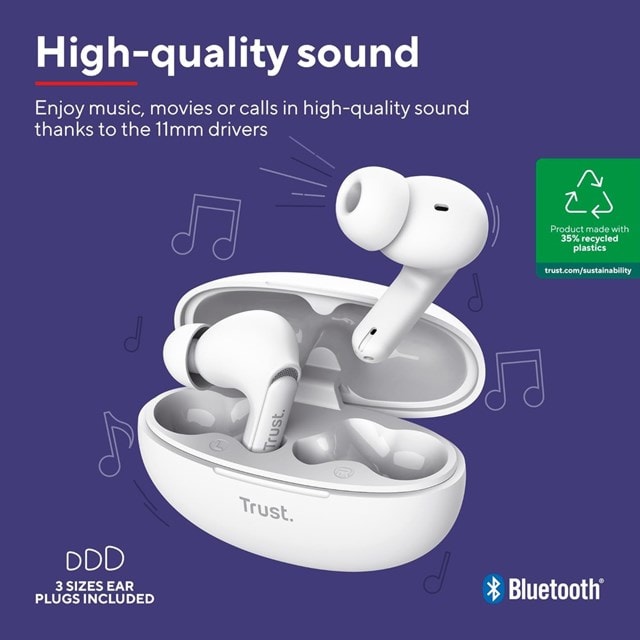 Trust Yavi White Noise Cancelling True Wireless In-Ear Bluetooth Earphones - 2