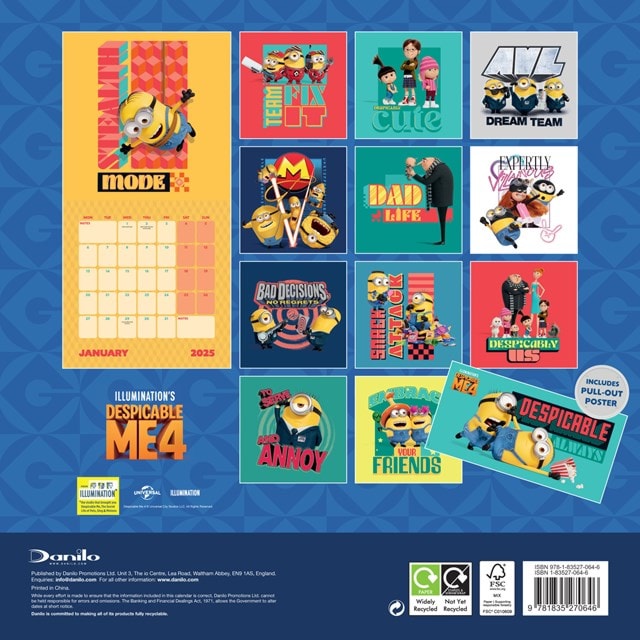 Despicable Me 4 2025 Square Calendar - 2