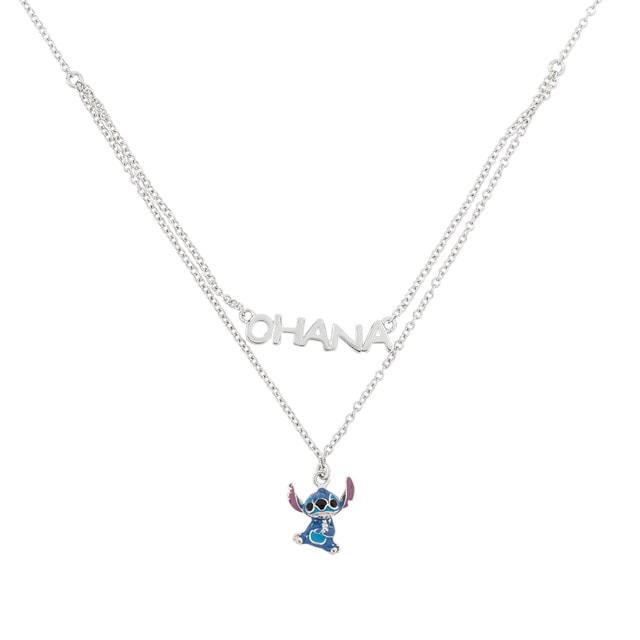 Silver And Blue Double Chain Pendant: Lilo And Stitch Necklace - 1