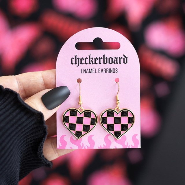 Checkerboard Heart Earrings - 4