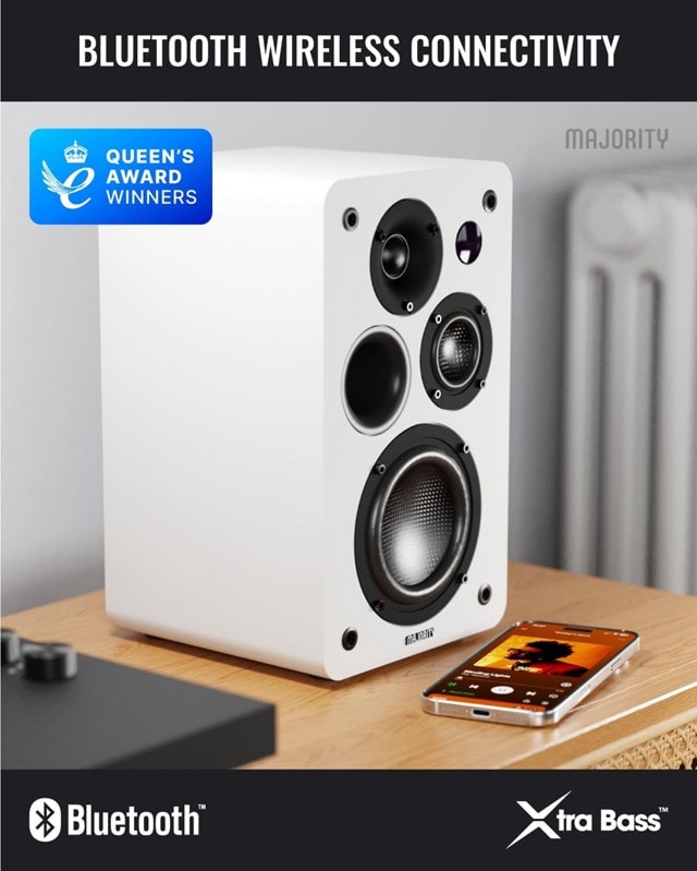 Majority D100X White Bluetooth Bookshelf Speaker - 4