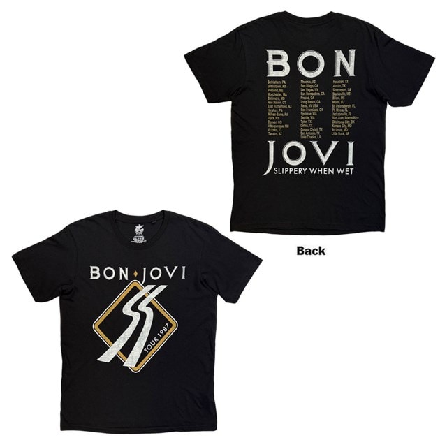 Bon Jovi Tour 1987 Road Sign Black Tee | HMV Store