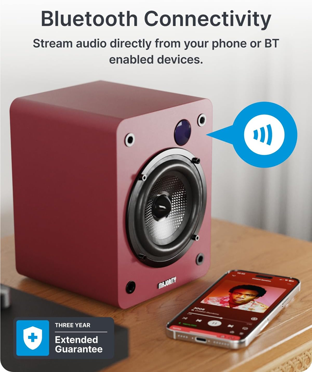 Majority D50X Maroon Red Bluetooth Bookshelf Speakers - 3
