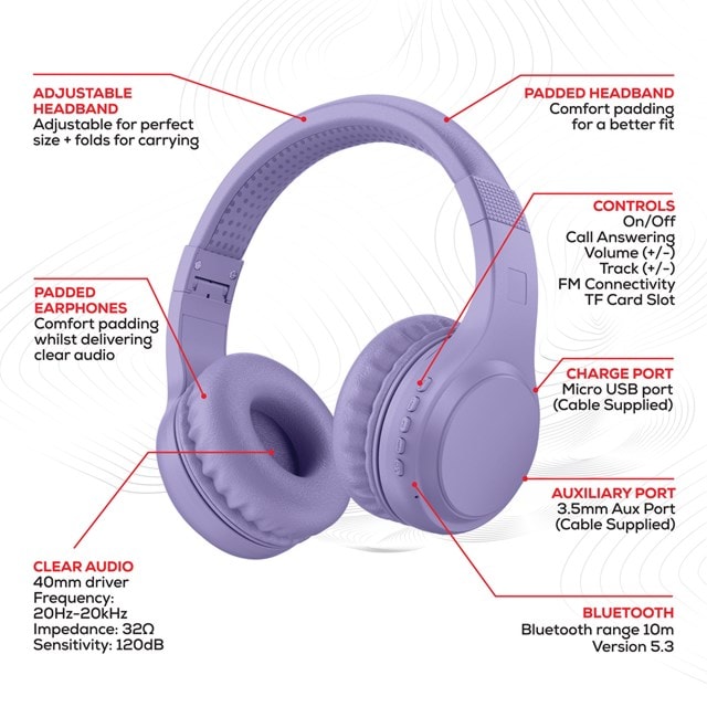 Rock BT On-Ear Purple Bluetooth Headphones - 4