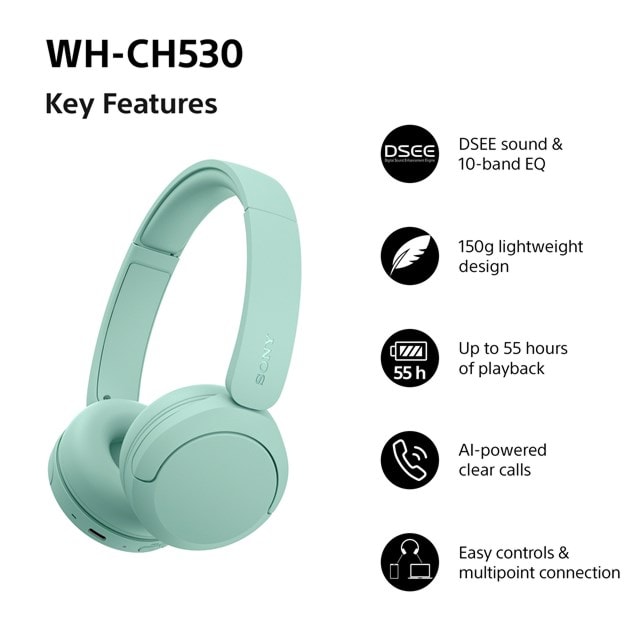 Sony WH-CH530 Green Bluetooth Headphones - 7