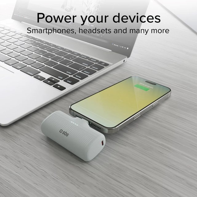 SBS Eco Range Light Blue 5000mAh Power Bank with Integrated USB-C Cable - 7