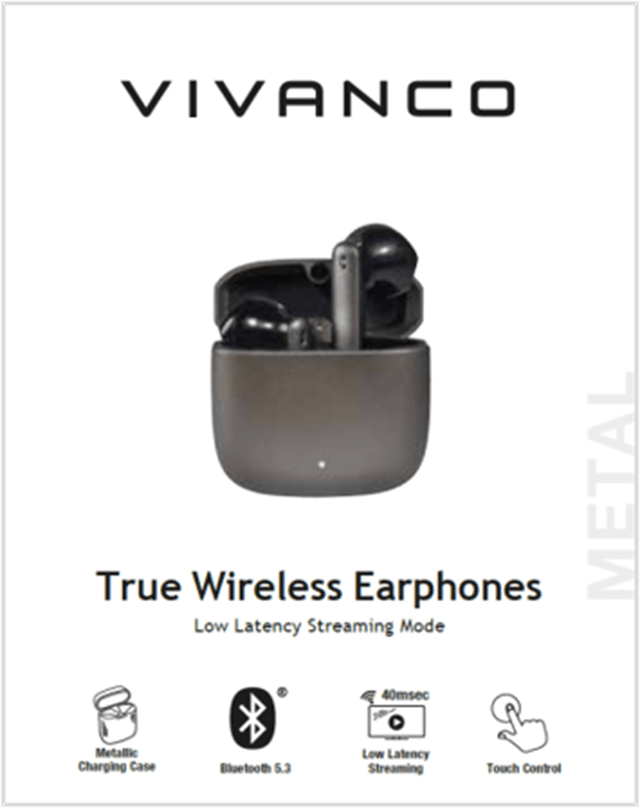 Vivanco Metal Pair Anthracite Grey True Wireless Earphones - 8