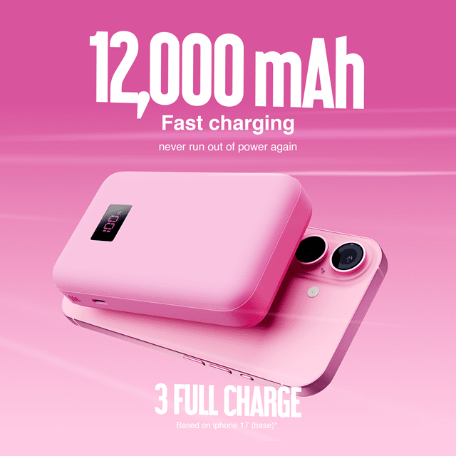 Juice 3 Charges Pink 12000mAh Power Bank with Integrated Cable - 5
